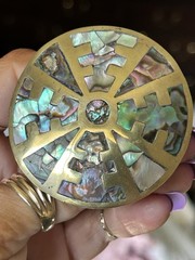 Amazing large Brass Taxco Abalone pin/pendant & Earring set. Screw backs.