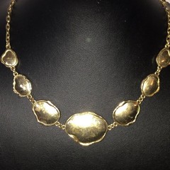 Vintage Organic Nugget Statement Necklace Gold Tone Hammered Bib Style