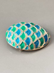 Vintage MARVELLA Blue & Green Enamel Bracelet, Brooch & Earring Set!