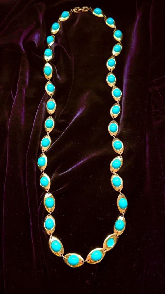 Vintage GIVENCHY Turquoise Station Opera Length Necklace Gorgeous