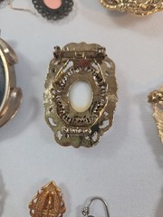 Vintage Estate Jewelry Lot Brooches Ring Locket Pendant Cameo Victorian Style