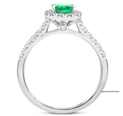 Simulated Green 0.68CT Emerald & White Moissanites 10K White Gold FN Halo Ring