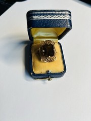 Beautiful Antique 14k Rose Gold And Large Smoky Quartz Ring