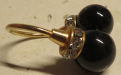 Vintage Gold Tone Rhinestone Black Onyx 2 Ball Dangle Charm Pendant Fashion 1.25