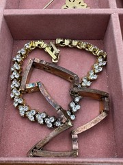 Vintage Gold Tone Jewelry Lot Filled Wood Jewelry Box Necklaces Brooches Gift