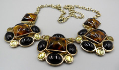 90s Vintage Bib Necklace Square Oval Cabochon Choker Animal Print Geometric 22″