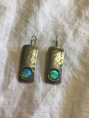 Vintage Signed Sterling Silver + Opal Hammered Texture Inset Opal
