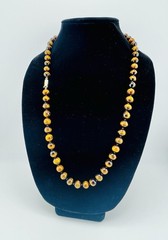 VTG Estate Tiger’s Eye Hand-Knotted Necklace Gemstone Beads Barrel Hook Clasp