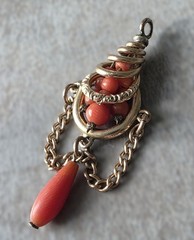 Victorian or Etruscan Revival Gold Filled and Natural Coral Lavalier 3.1g