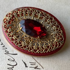 Vintage brooch ruby stone (corundum) gilding / made in uSSR 1980 ,a gift for her