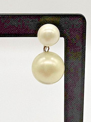 Vintage Marvella Faux Pearl Double Drop Clip On Earrings Signed Silver Tone