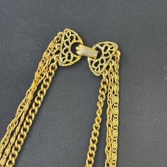 Vintage Goldette Triple Chain Ornate Hexagon Gold Tone Snap Locket Necklace