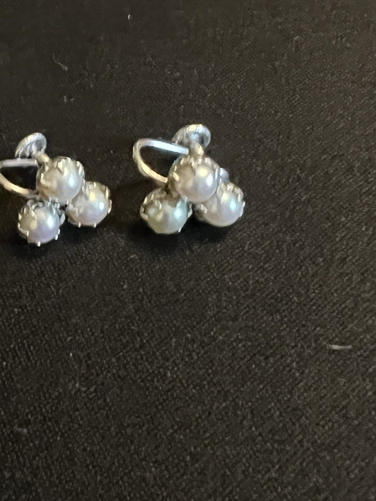 Vintage Signed JMS 1/20 12kt Gold Filled Pearl Screw Back Earrings
