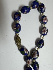 Vintage Chinese Export Cobalt Blue Cloisonne Enamel Hand Knotted Bead Necklace