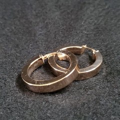 Sterling Silver Hoop Earrings Flat Edge Light Copper Tone 1 1/8″ Italy Signed