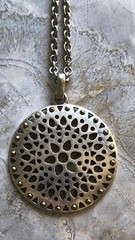 Vintage Y2K Lucky Brand Silver Tone Round Openwork Chunky Pendant Necklace