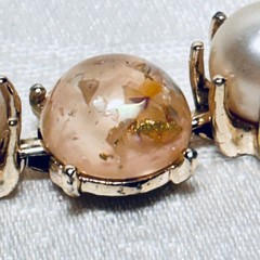 CORO pink confetti Lucite cabochon faux pearl bracelet fold over clasp vintage
