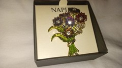 Napier Red/ Burgundy Clear Stone Floral Brooch Bouquet 2 1/2 Inches