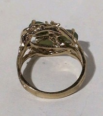 VINTAGE 18K H.G.E SIGNED COCKTAIL SIZE 7 RING W/ JADE / CLEAR GEMSTONES