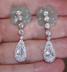 Vintage Jade Flower Jackets EarringsBridal Wedding: Use with any Studs
