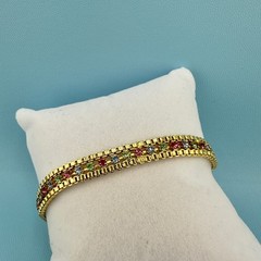Vintage Rhinestone Bracelet Gold Tone Cup Chain Pastel Color Prong Set Stones 7″