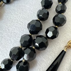 Vintage 2 Strand Jet Crystal Necklace & 2 Pairs Earrings – Rhinestone Clasp