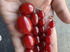 Wonderful Amber Cherry Bakelite Necklace 57 Grams (10 Beads Have No Marble)