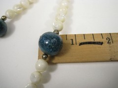 Long Vintage Mother of Pearl Shell Bead Necklace Single Strand Alternating 30 in