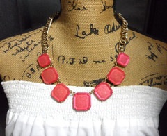 Traci Lynn Collette Necklace Anna Wintour Watermelon Red Pink Pearlescent Square