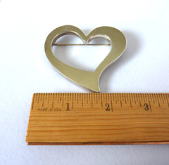 Vintage Large Taxco TS-76 Mexico Sterling 925 Silver Cut Out Curved Heart Brooch
