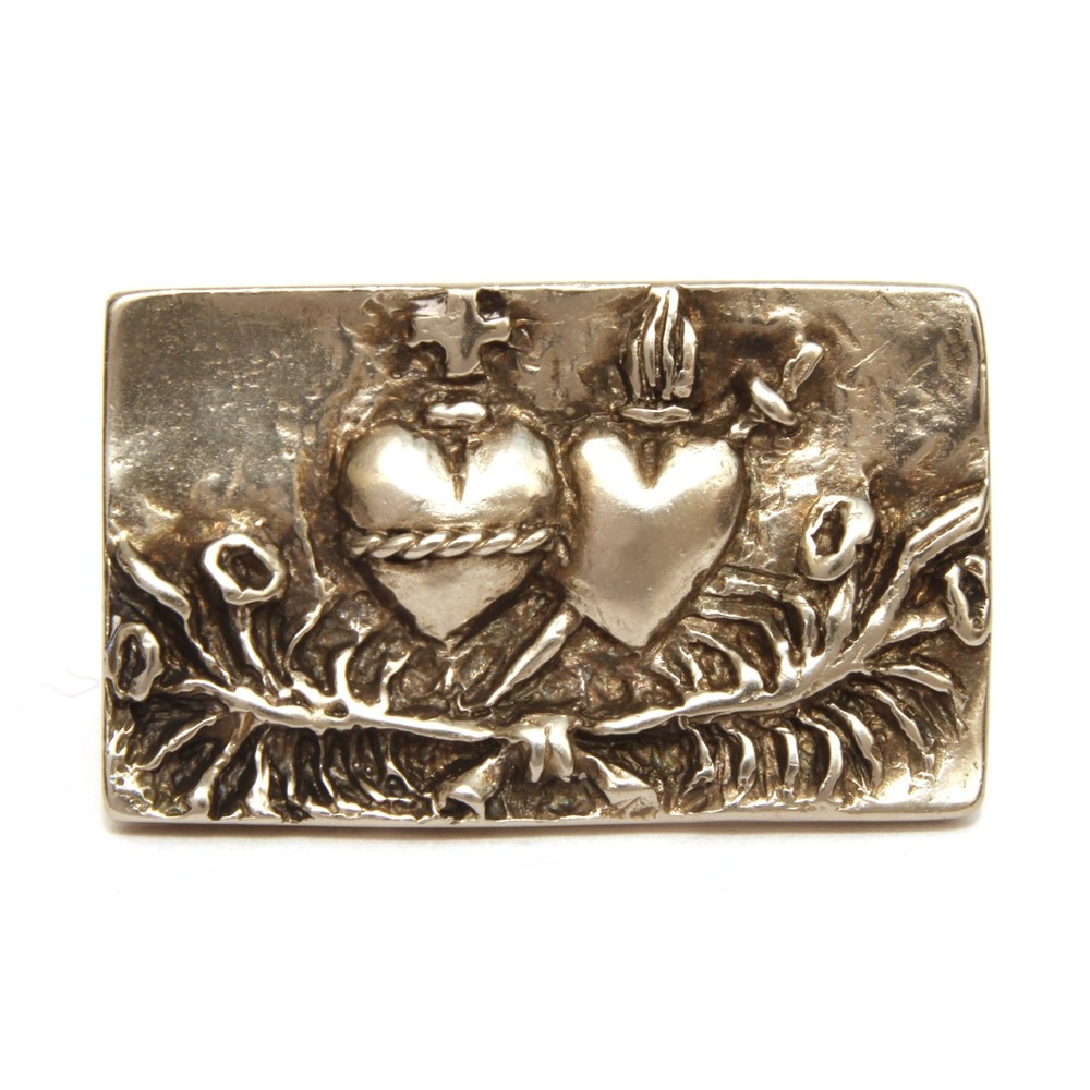 India Stewart Pin Pendant Silver Tone Hearts Above Ivy Flaming Heart & Cross