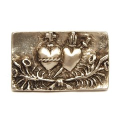 India Stewart Pin Pendant Silver Tone Hearts Above Ivy Flaming Heart & Cross