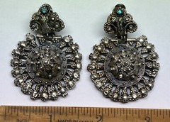 ANTIQUE ARMENIAN BYZANTINE REVIVAL OTTOMAN SAPHIRET COIN SILVER JEWELED EARRINGS
