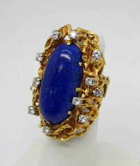 Custom Massive Estate 18k Gold Lapis Lazuli & Diamond Ring Must See
