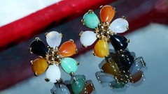 14k yellow gold earrings 2.50ct multi gemstone flower stud antique 3.10gr N3308