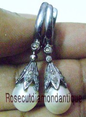NEW ARTDECO VINTAGE 0.68ct ANTIQUE ROSE CUT DIAMOND SILVER PEARL DANGLE EARRINGS