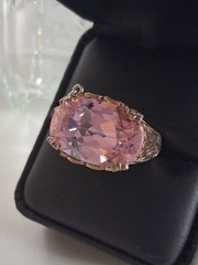 Pink Topaz CZ Statement Ring With Dangling Butterfly Charm 7 Sterling Silver