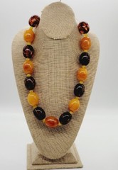 Les Bernard AMBER Brown Necklace long Gold tone colorful Couture Vintage 26 in