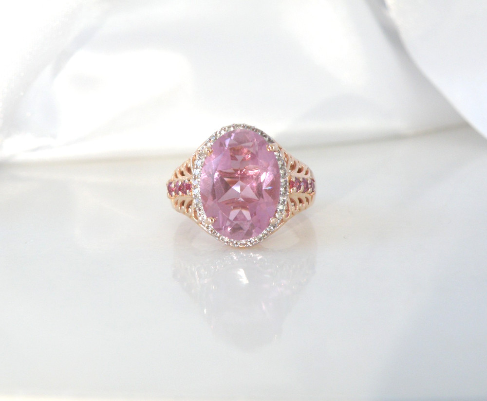 Rose Gold on Sterling Silve 925 Pink Topaz Doublet Chuck Clemency Ring 6