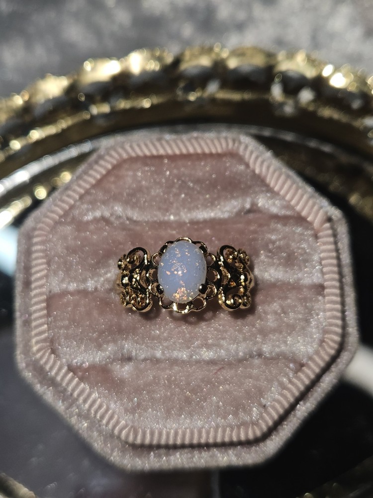 Vintage Opal With Filigree Ring Size 6 3/4 New Vintage Deadstock