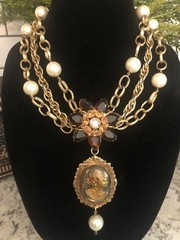 Vintage Juliana Rhinestone & Cameo Statement Necklace-Repurposed & One of a Kind