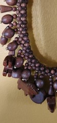 African Animal Bib Necklace Charm Carved Wood Elephant Wolves Brown Tribal Bead