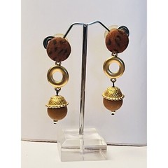 VTG Earrings statement dangle chunky Pierced Lucite rare gold 80s Retro hoop 2″L