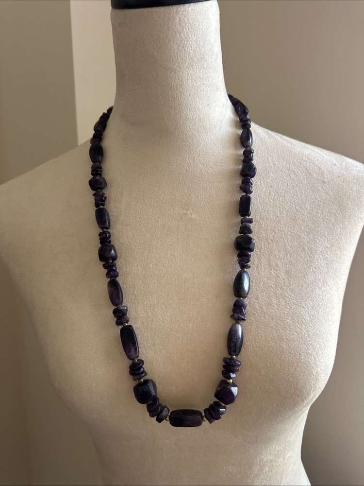 Vintage Amethyst Irregular Shaped Beaded Necklace. 30” long. See pics.