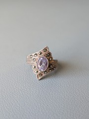 VTG SterlingSilver FAS Marcasite Amethyst Shield RingS6.5 February Birthstone