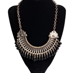 VINTAGE Women’s Silver Tone Black Acrylic Beads Necklace 8.5 in + 3.5 in