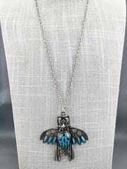 Vintage Thunderbird Eagle Necklace Southwestern Silver Tone Pendant 23”
