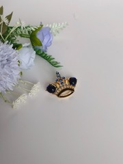 Trifari Crown Brooch Blue Cabochon Rhinestone Vintage Gold Tone Pin Pendant Book