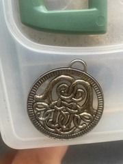 Vintage silver tone open work medallion pendant
