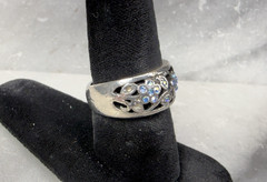 Lia Sophia Garden Party Silver Tone Blue AB Rhinestone Flower Ring Size 7.5